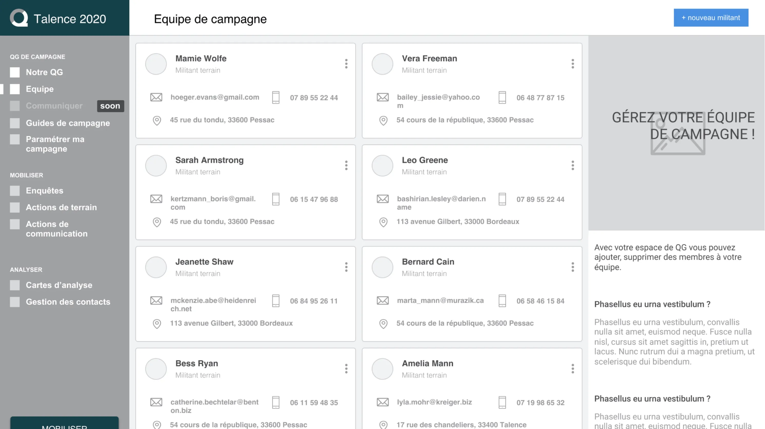 The dashboard's wireframe of the Qomon web application